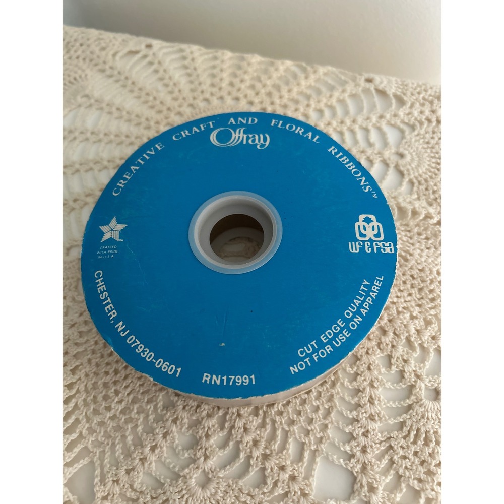 Offray Cottagecore Blue Polka Dot Lace Trim Ribbon 1 7/16 Inch x 20 Yards Vtg
